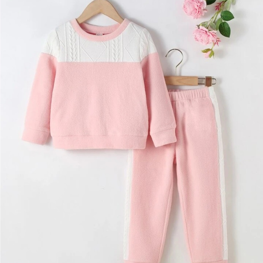 Toddler Girls Colorblock Teddy Panel Flannel Sweatshirt & Pants